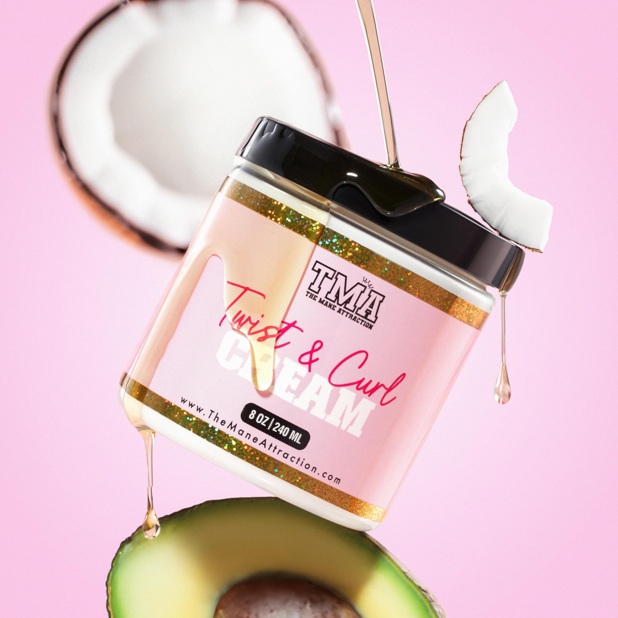 Close-up of Twist & Curl Cream texture showing shine without heaviness.