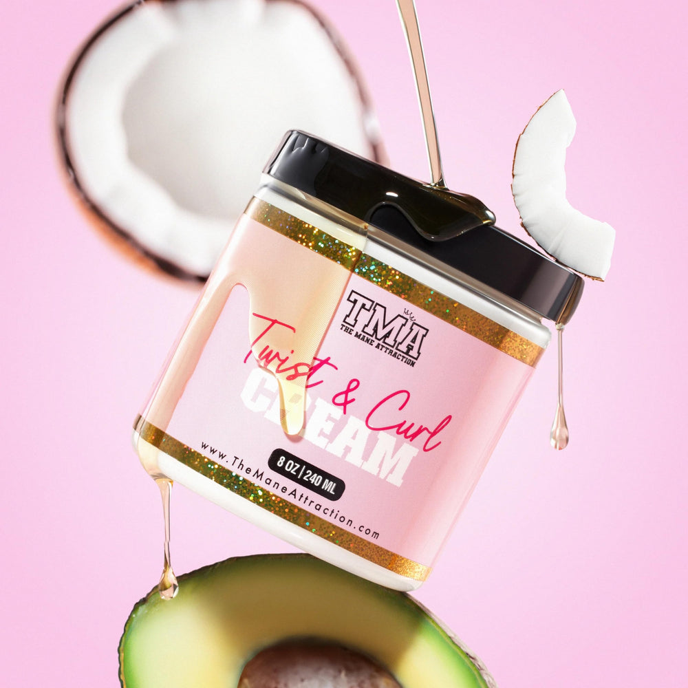 Close-up of Twist & Curl Cream texture showing shine without heaviness.