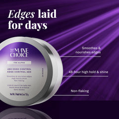 The Mane Choice Alpha 48H Edge Control jar closeup showing nourishing shine