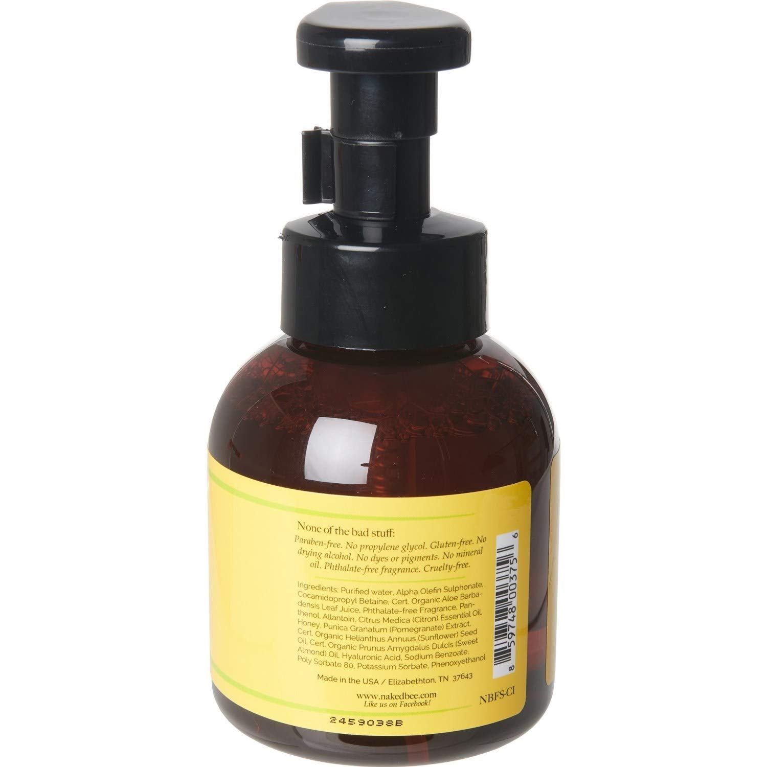 The Naked Bee Citron & Honey foam soap shows rich foamy lather for everyday hand care