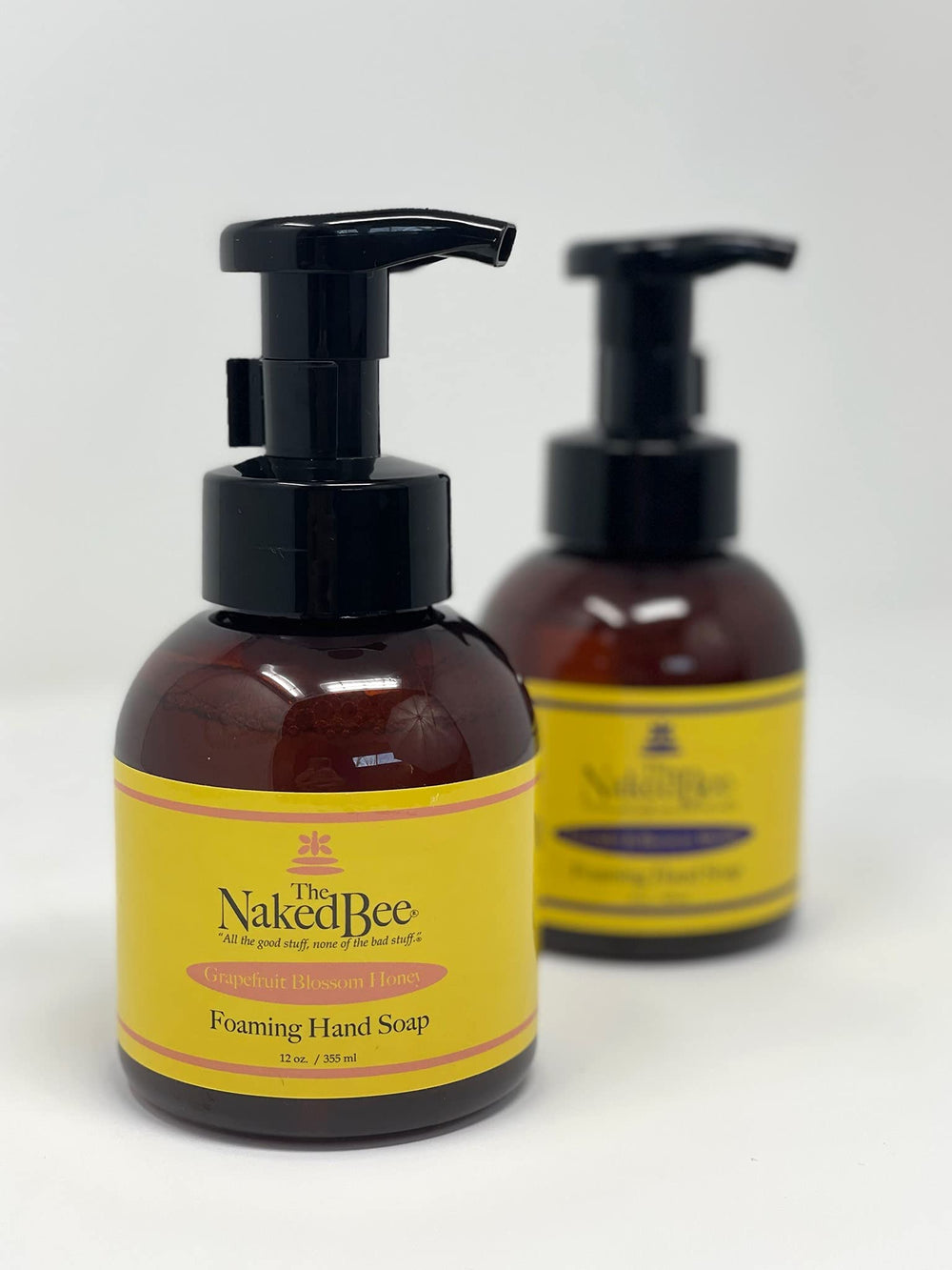 The Naked Bee Grapefruit Blossom Honey foam pump dispense shows easy, mess-free handwashing.