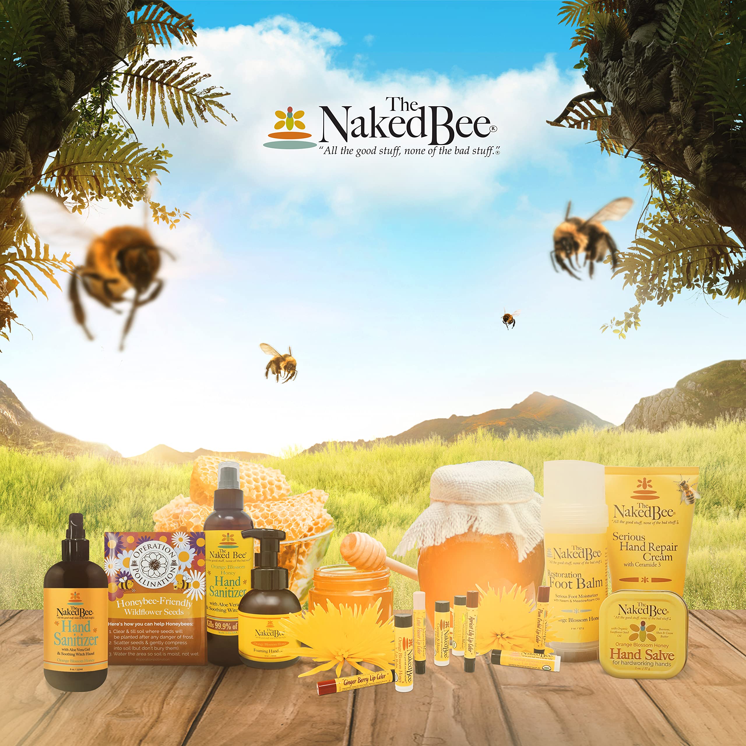 The Naked Bee Grapefruit Blossom Honey hand lotion ingredients panel shows aloe and hyaluronic acid.