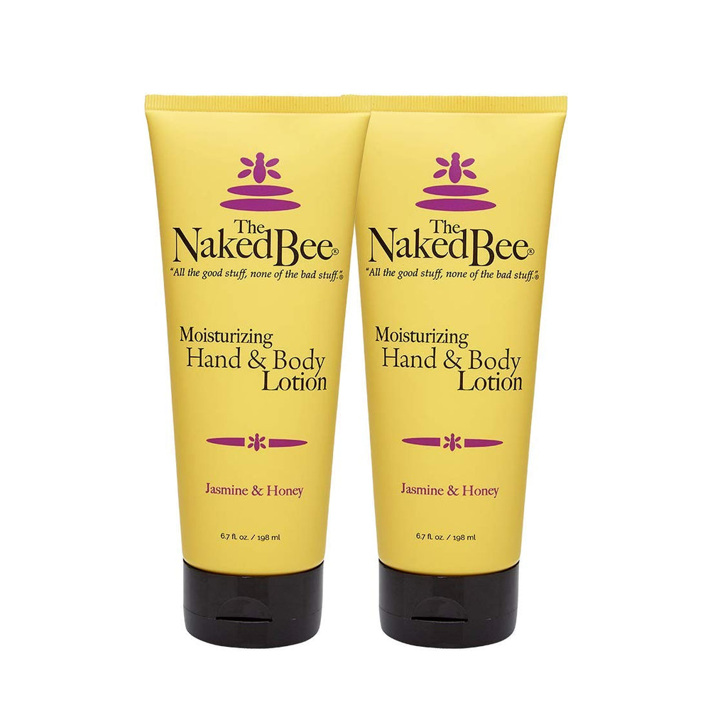The Naked Bee Jasmine and Honey lotion bottle provides deep hydration with a floral fragrance.