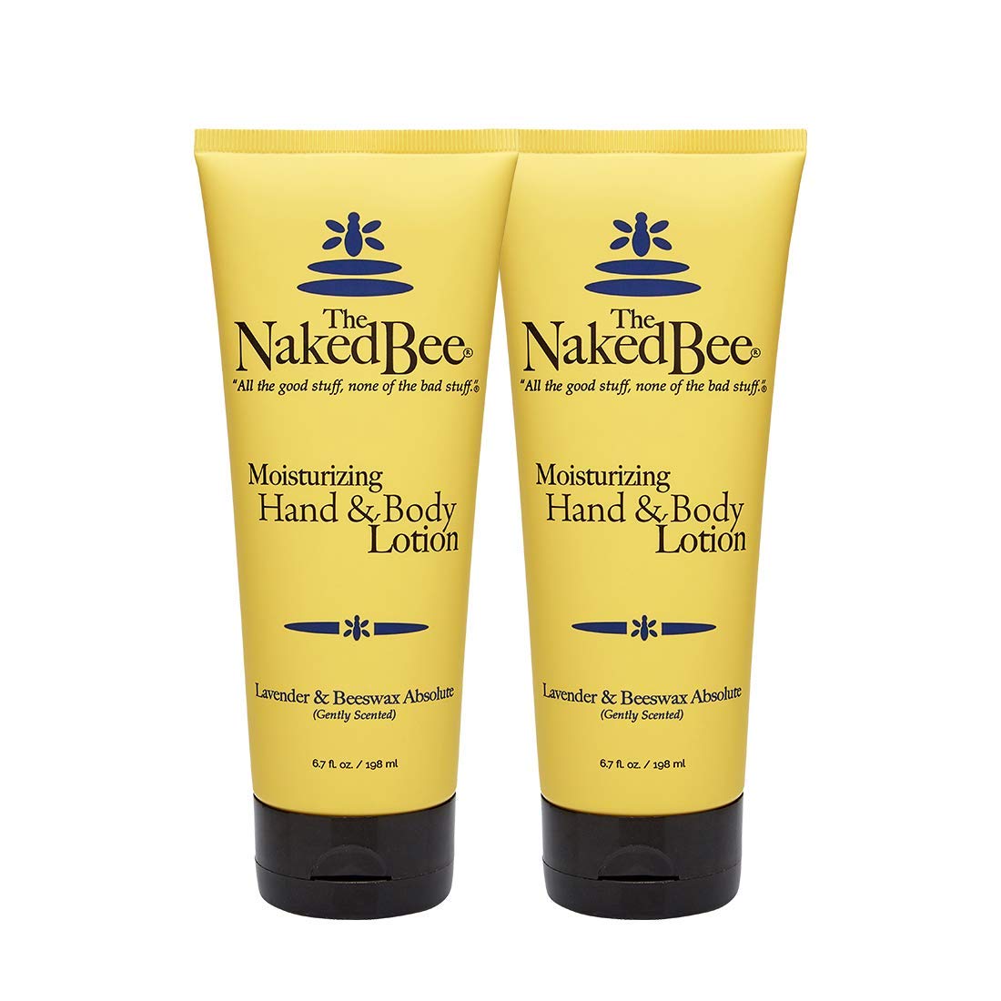 The Naked Bee Lavender & Beeswax Absolute lotion bottle in a 2-pack for smooth skin.