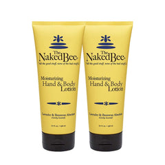 The Naked Bee Lavender & Beeswax Absolute lotion bottle in a 2-pack for smooth skin.