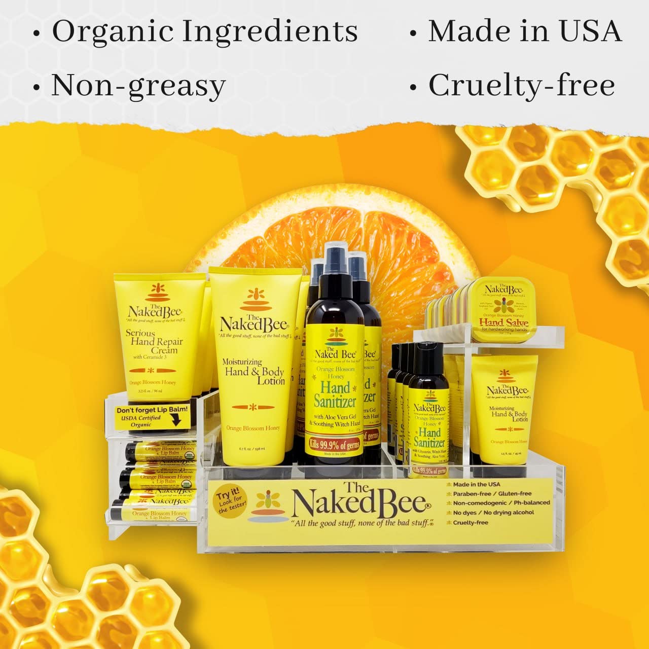 The Naked Bee lotion texture on skin, offering hydrating, non-greasy feel.