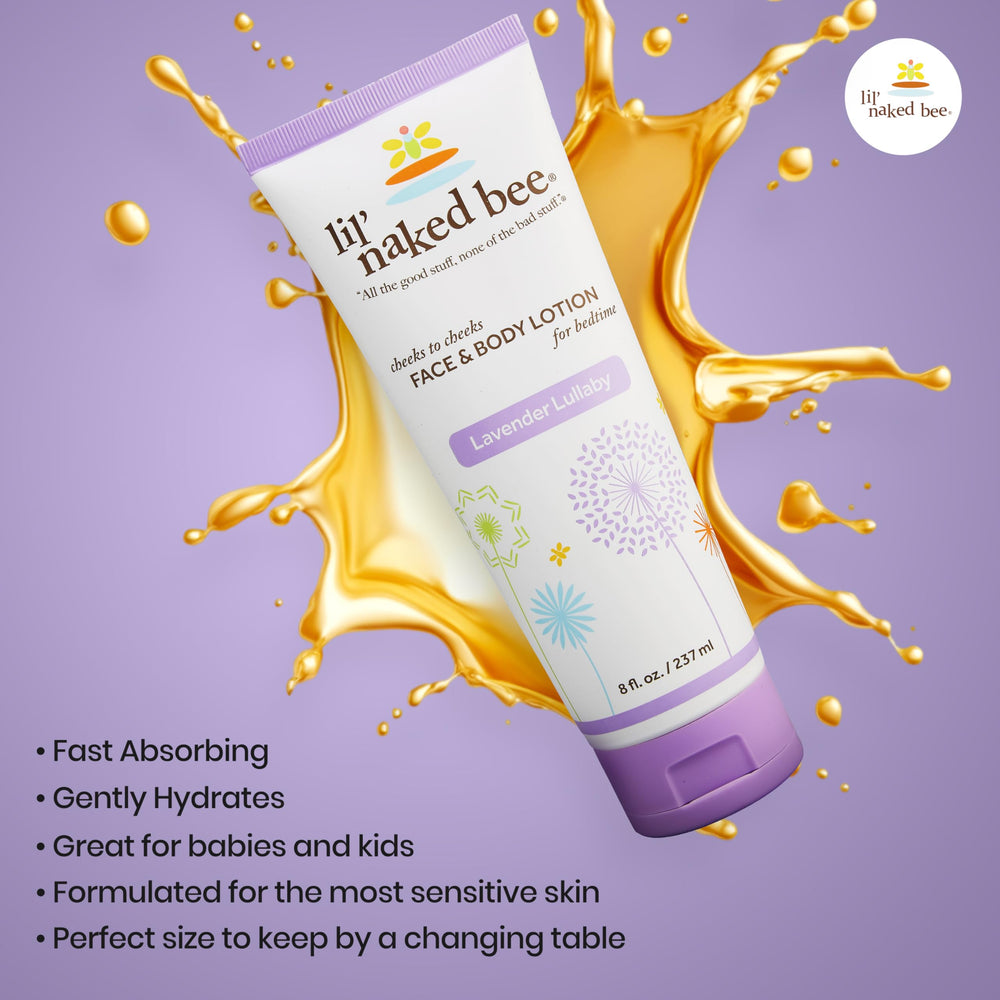 Lil Naked Bee Baby Lotion applied to cheeks for soft skin care