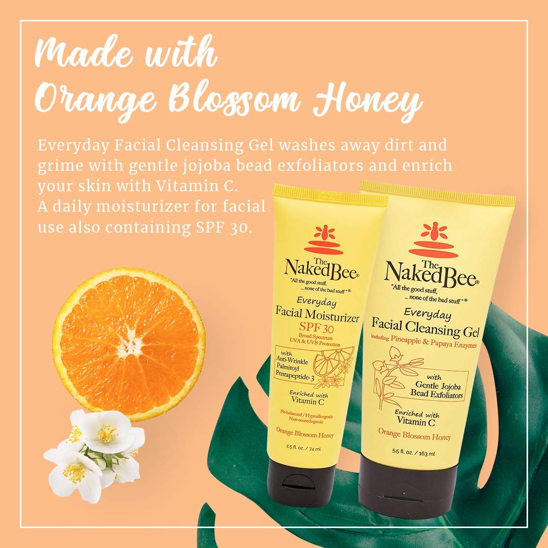 The Naked Bee exfoliating gel showcases natural jojoba beads for daily cleansing.