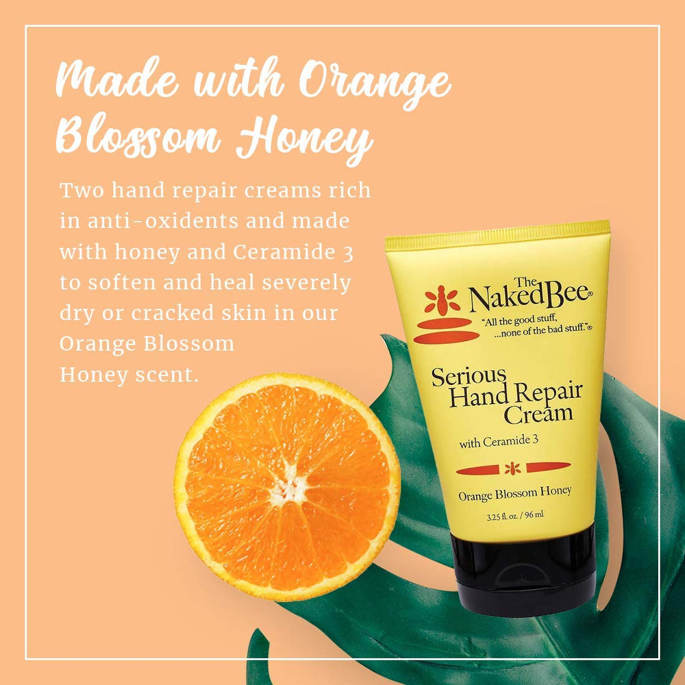 The Naked Bee Orange Blossom Honey Hand Cream label signals nourishing ingredients.