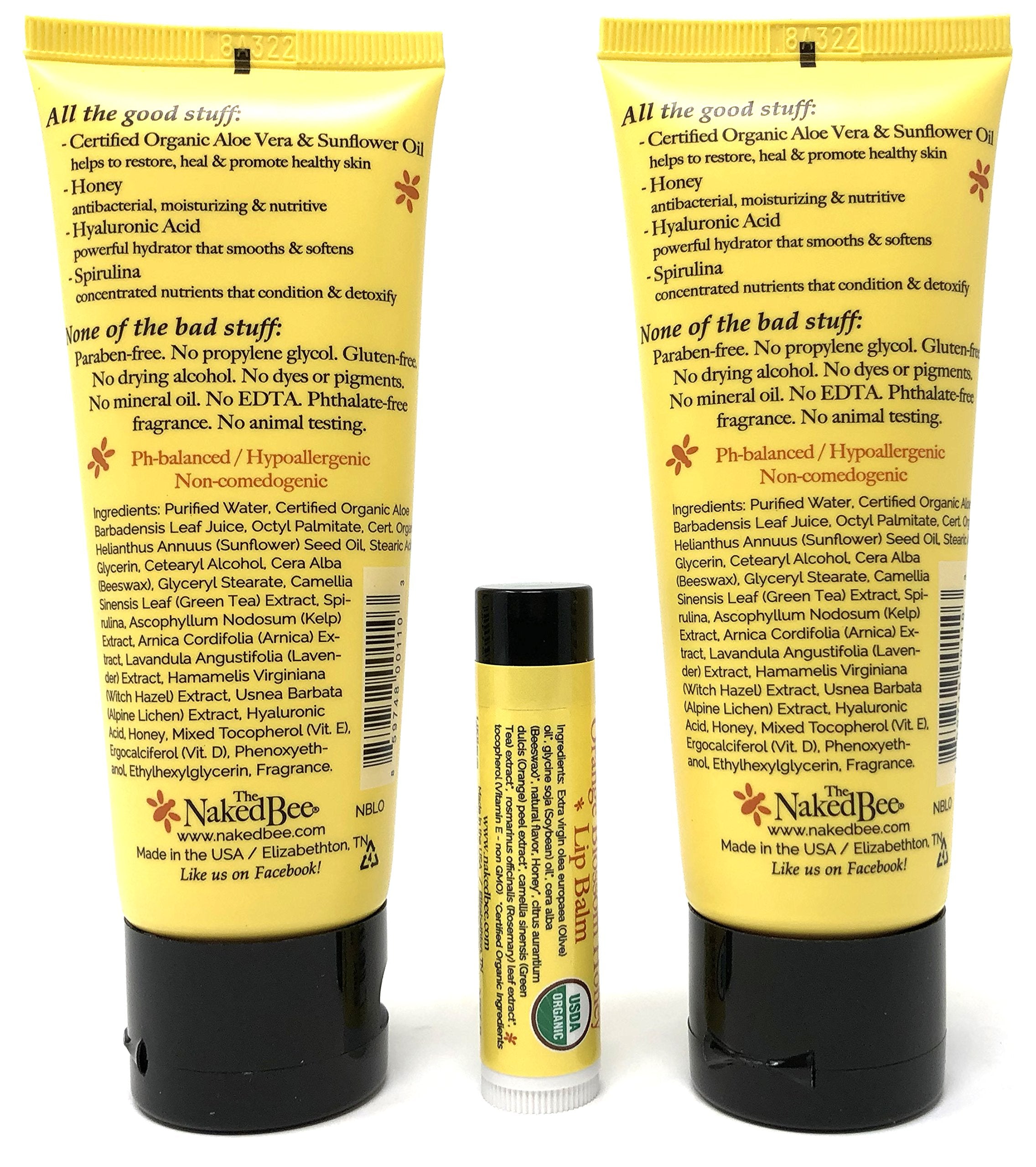 The Naked Bee lip balm tube provides soothing moisture for lips.