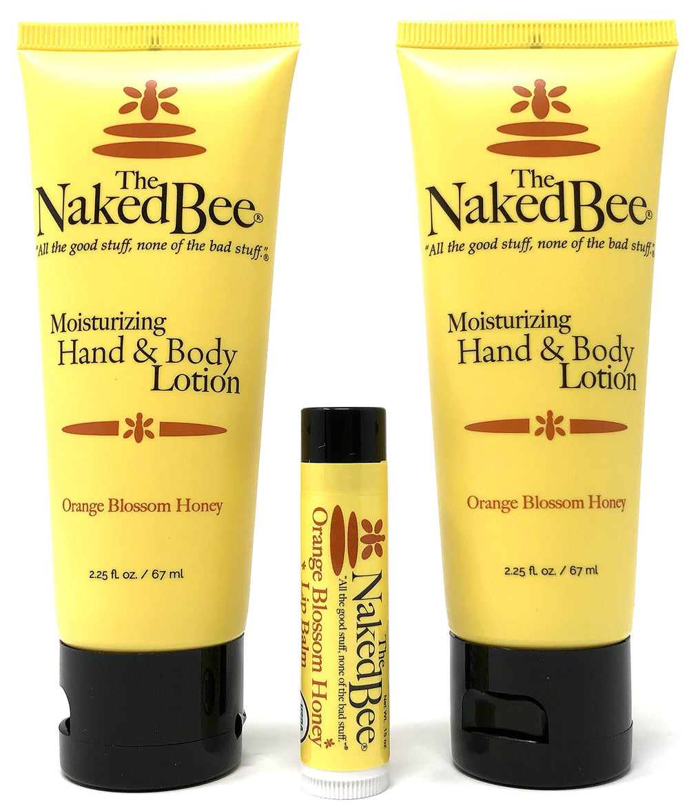 The Naked Bee Orange Blossom Honey Lotion bottle offers hydrating, antioxidant-rich skin care.