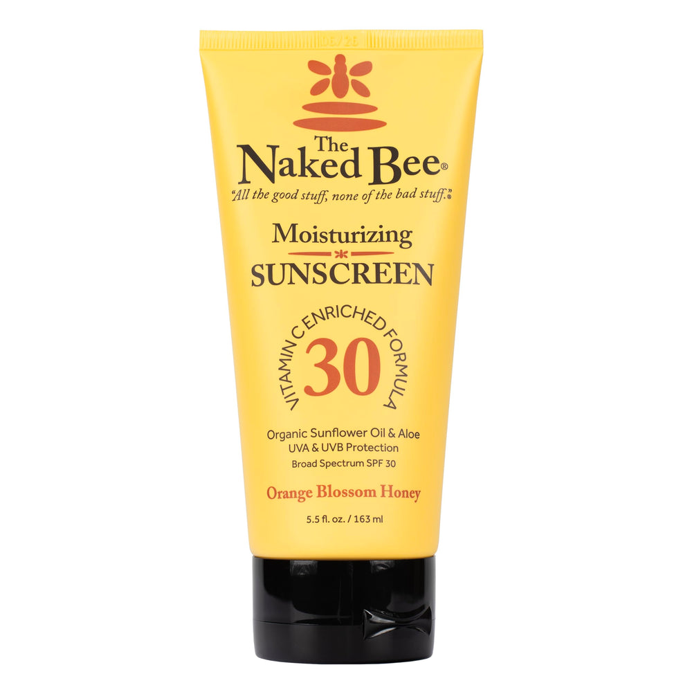 The Naked Bee Vitamin C sunscreen bottle showcases SPF 30 for daily protection and moisturized skin