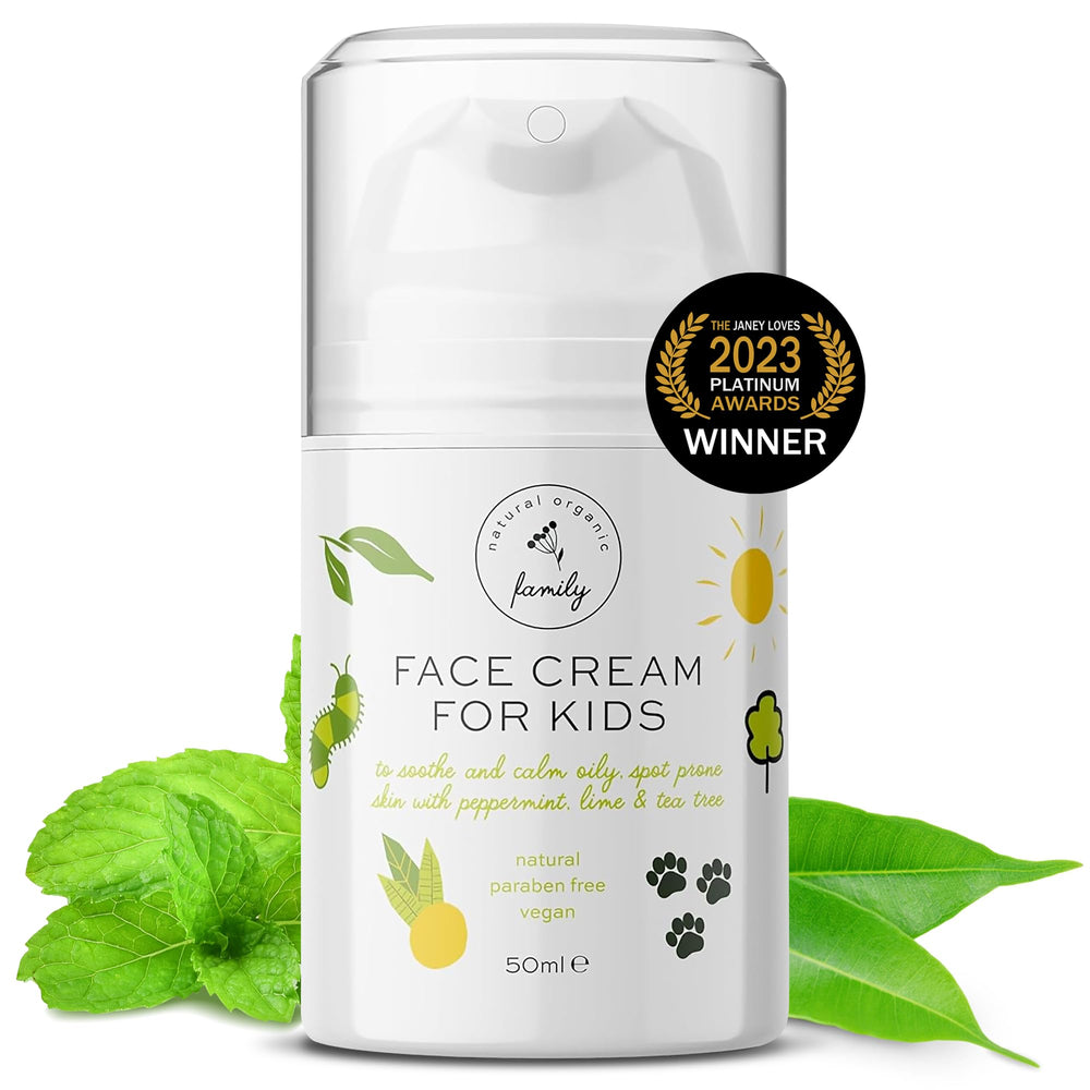 The Natural and Organic Family bottle-on-skin shows light absorption.