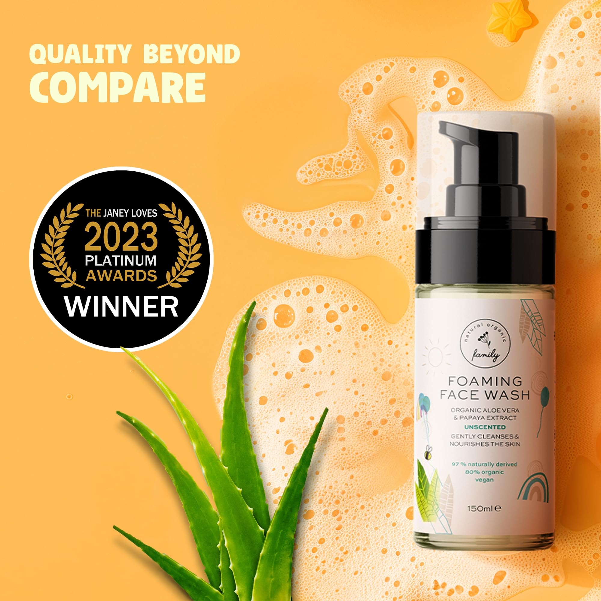 The Natural and Organic Family unscented bottle label on the face wash