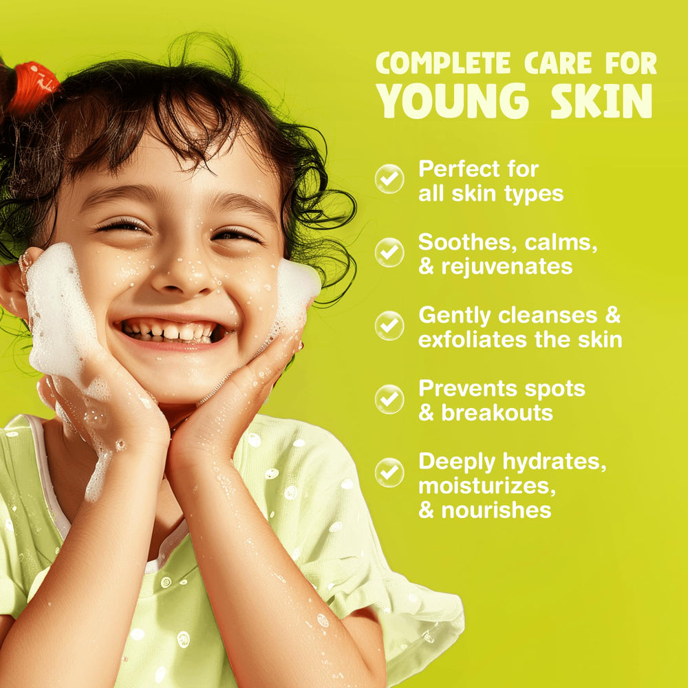 The Natural and Organic Family papaya extract detail highlights gentle exfoliation.