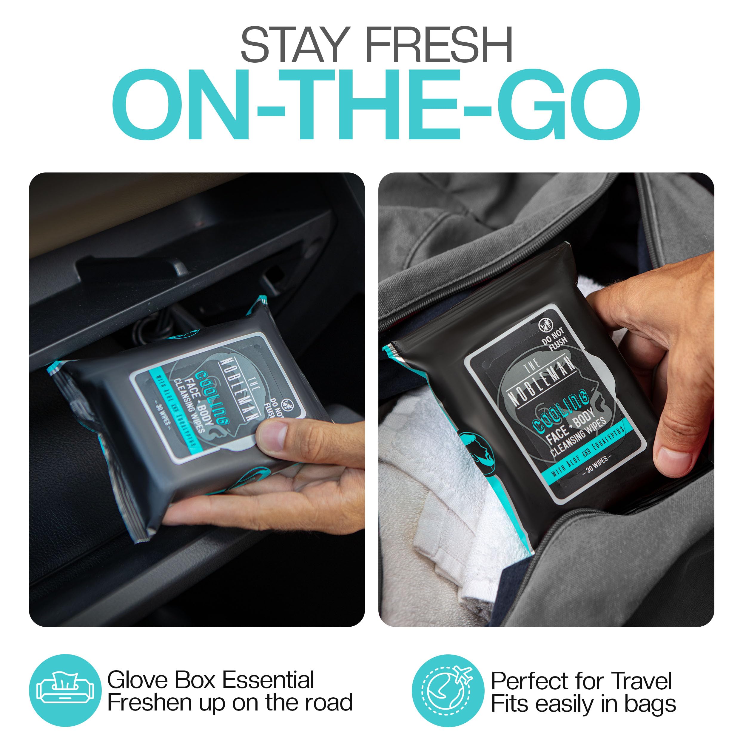 Nobleman wipes compact travel-ready pouch for on-the-go cleansing.