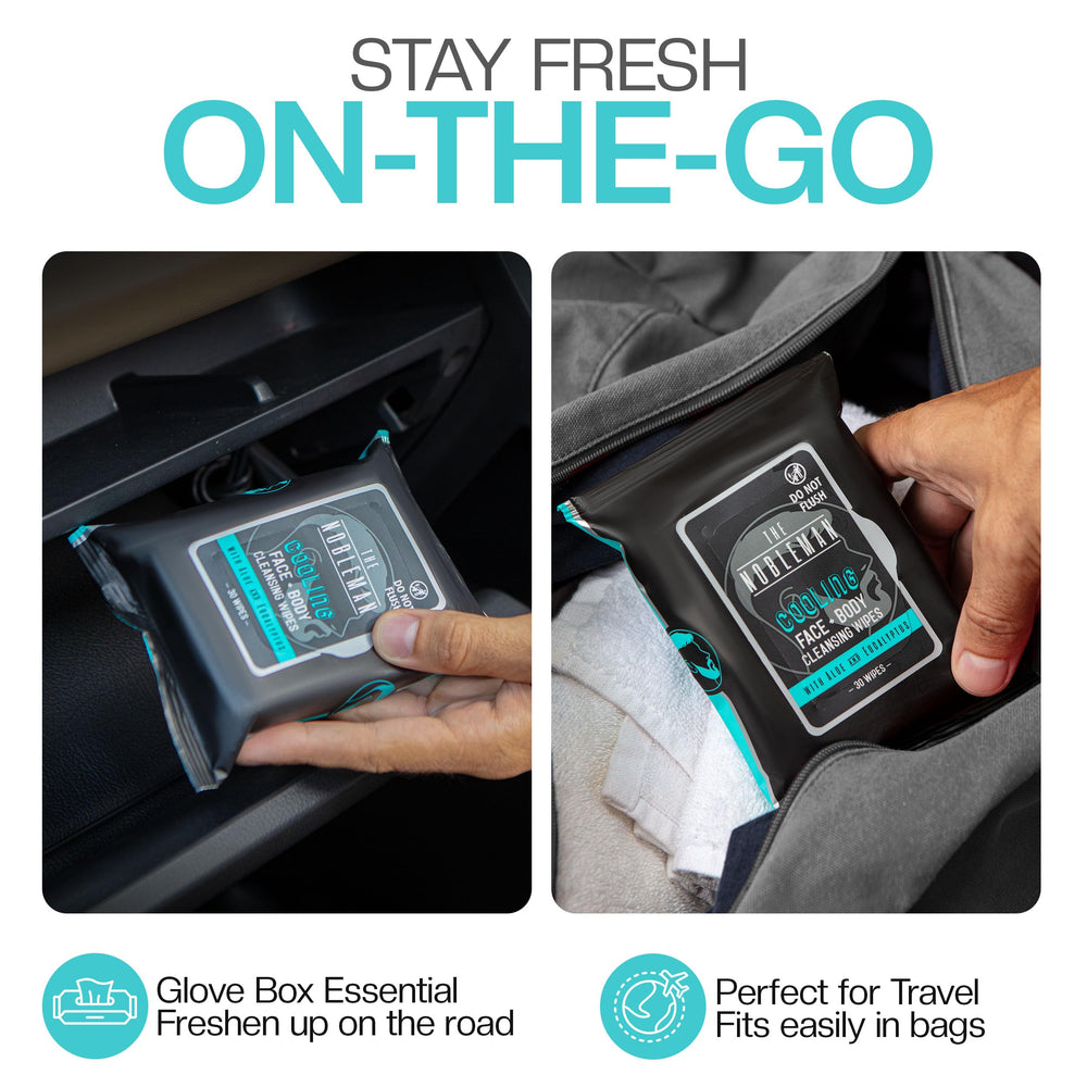 Nobleman wipes compact travel-ready pouch for on-the-go cleansing.