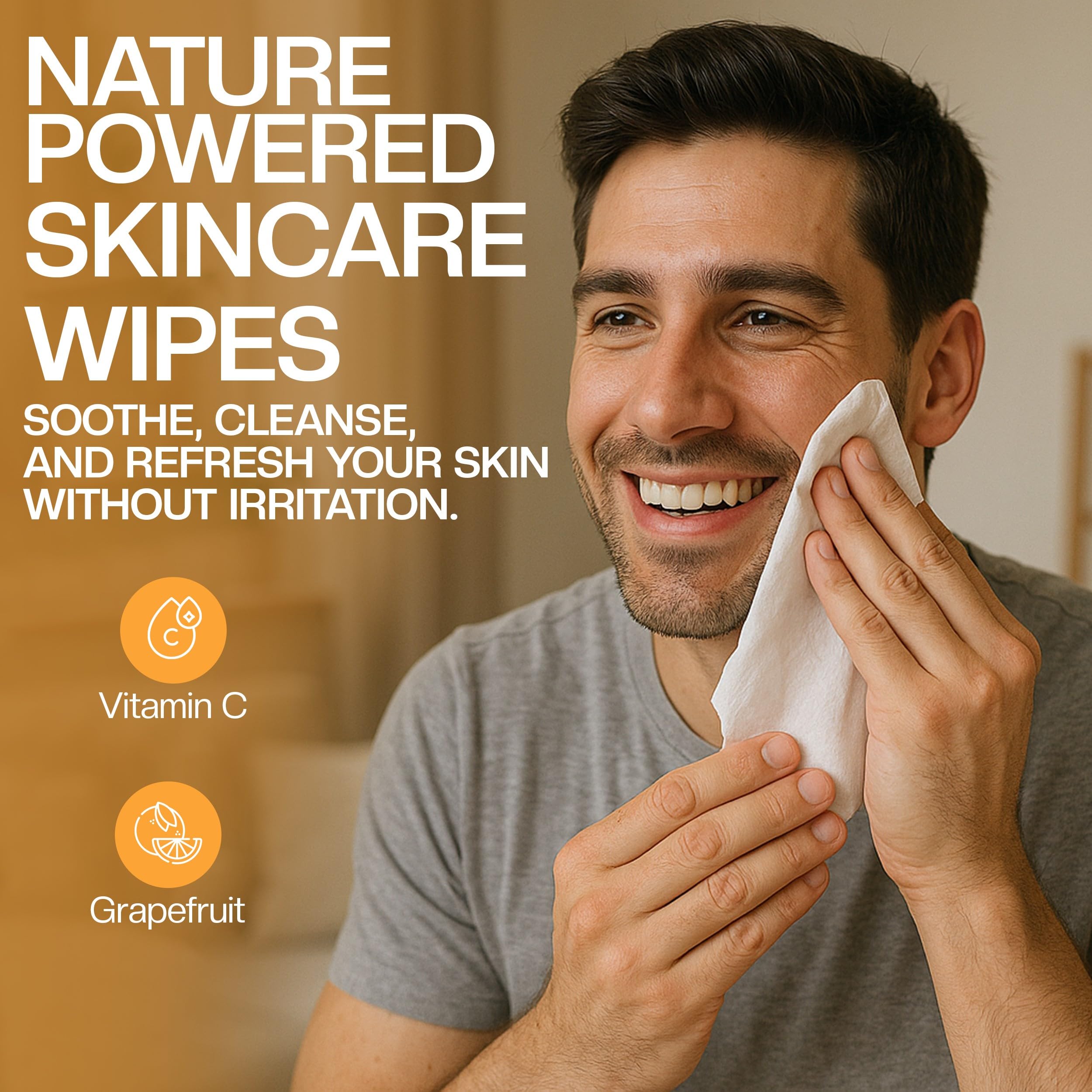The Nobleman wipes in use on face and hands for quick cleansing.