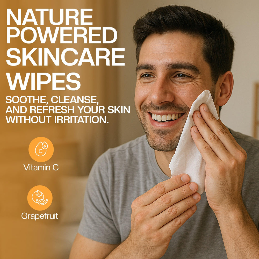 The Nobleman wipes in use on face and hands for quick cleansing.