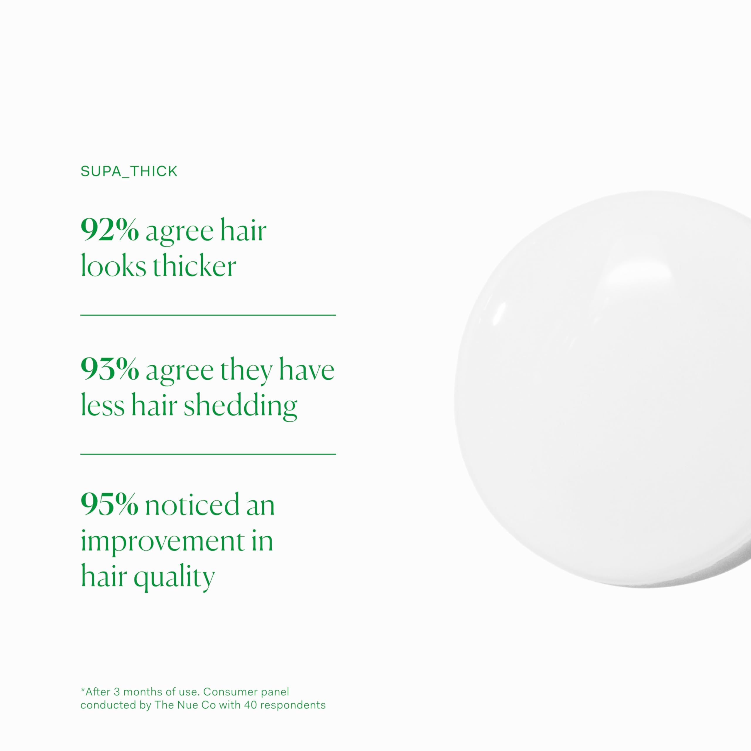 Dispense pump action keeps The Nue Co Supa Thick Hair Serum application clean.