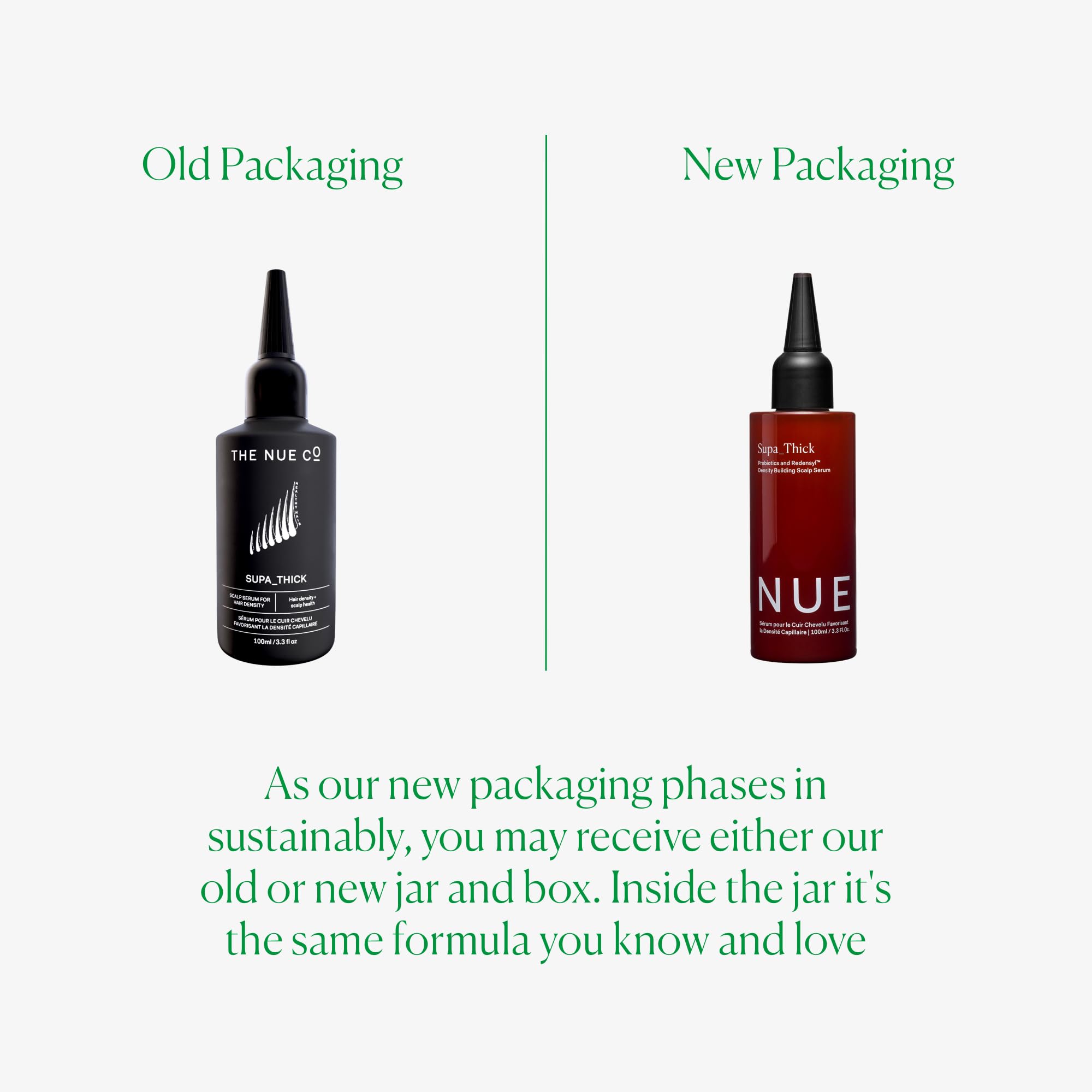 Texture swatch shows a lightweight, fast-absorbing serum for easy styling.