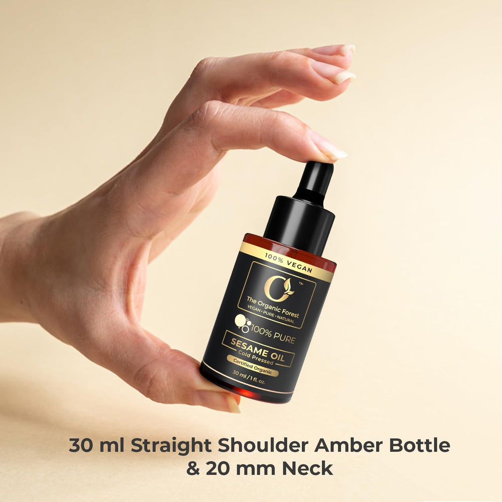 The Organic Forest 1oz sesame oil bottle for everyday use.