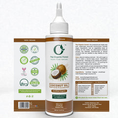 The Organic Forest coconut oil applied to hair to hydrate dry strands