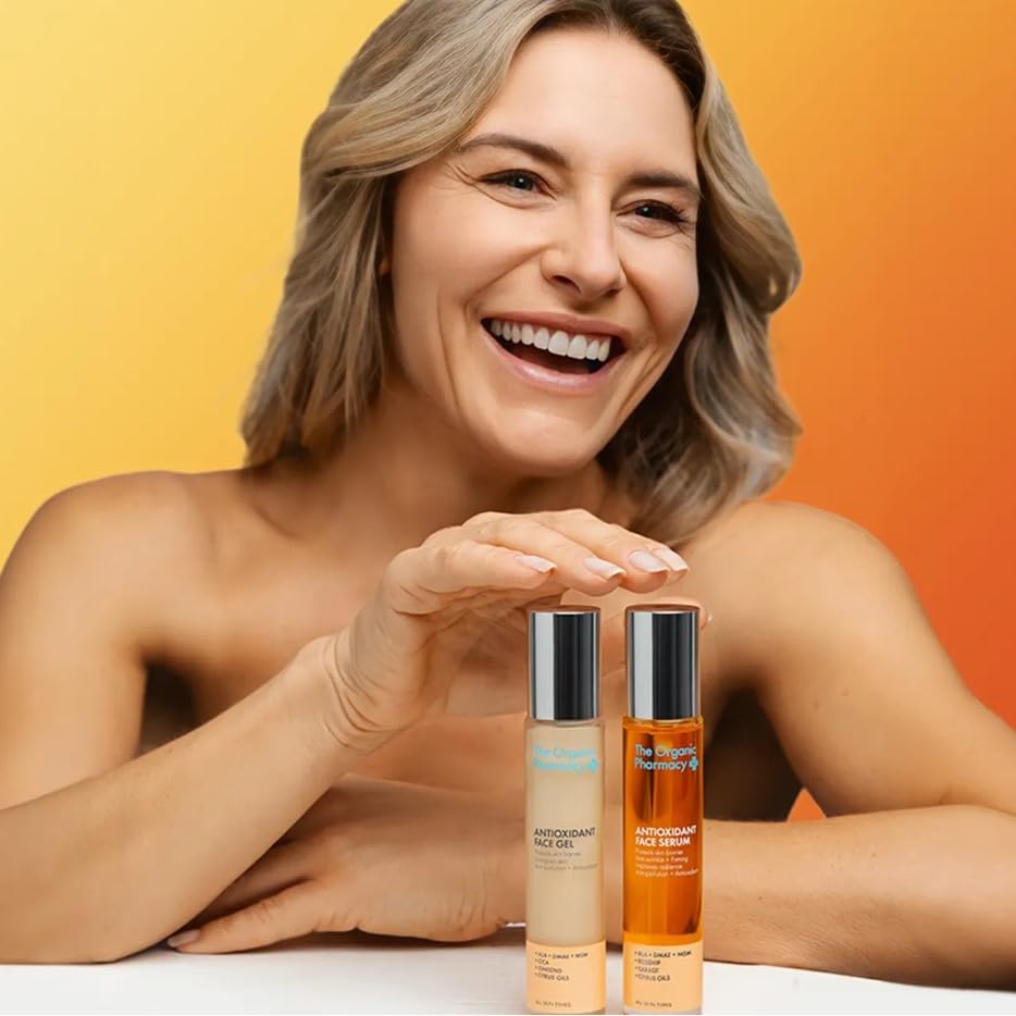The Organic Pharmacy Antioxidant Duo packaging displays convenient at-home antioxidant care.