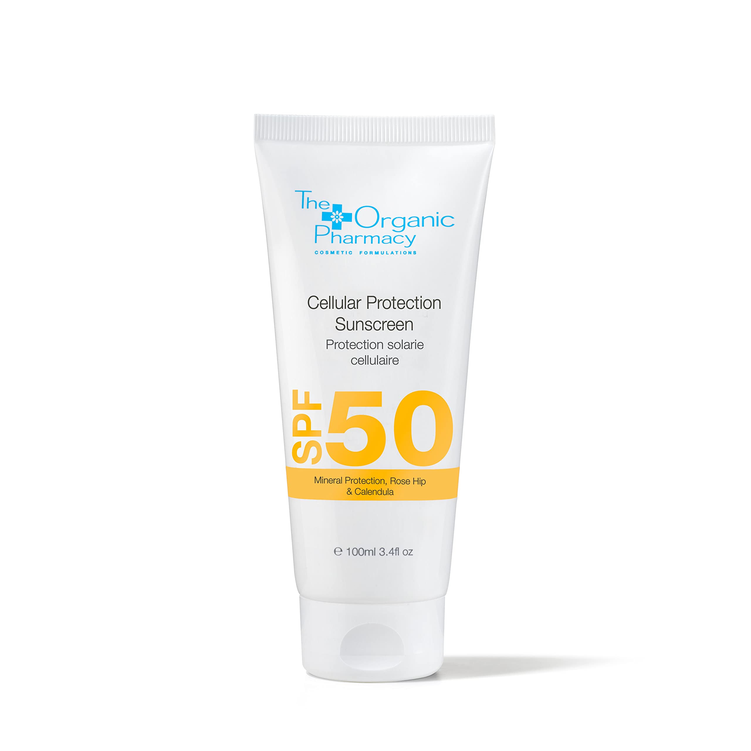 The Organic Pharmacy Cellular Protection Sunscreen SPF 50 highlights zinc oxide and titanium dioxide in action