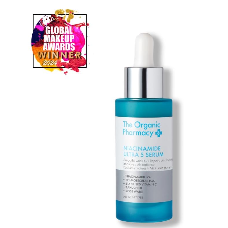 The Organic Pharmacy Niacinamide Ultra 5 Serum texture close-up reveals lightweight absorption.