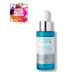 The Organic Pharmacy Niacinamide Ultra 5 Serum texture close-up reveals lightweight absorption.