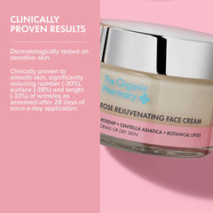The Organic Pharmacy Rose cream texture close-up showing smooth, luscious application