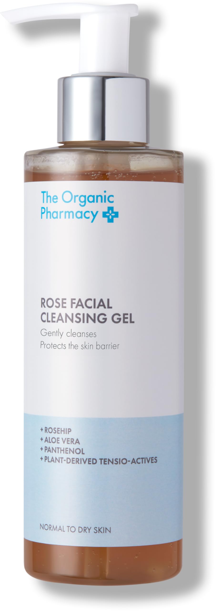 The Organic Pharmacy Rose Facial Cleansing Gel bottle pour to cleanse and refresh skin.