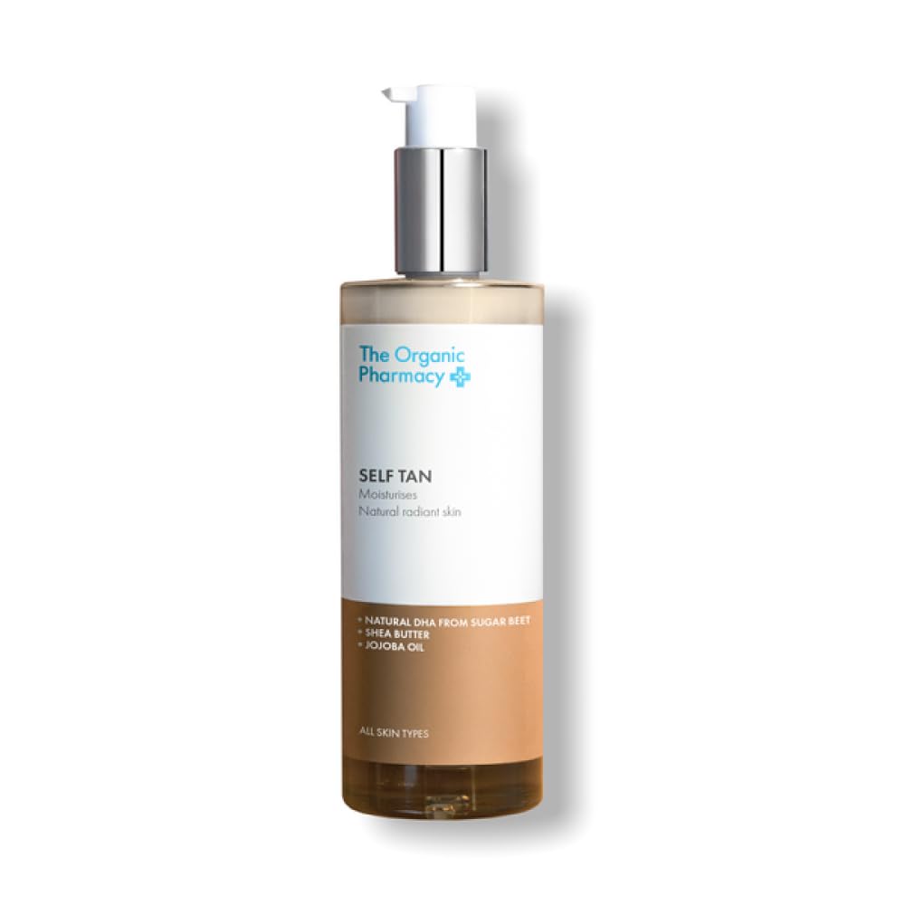 The Organic Pharmacy Self Tan Lotion bottle demonstrating natural-looking color and hydration.