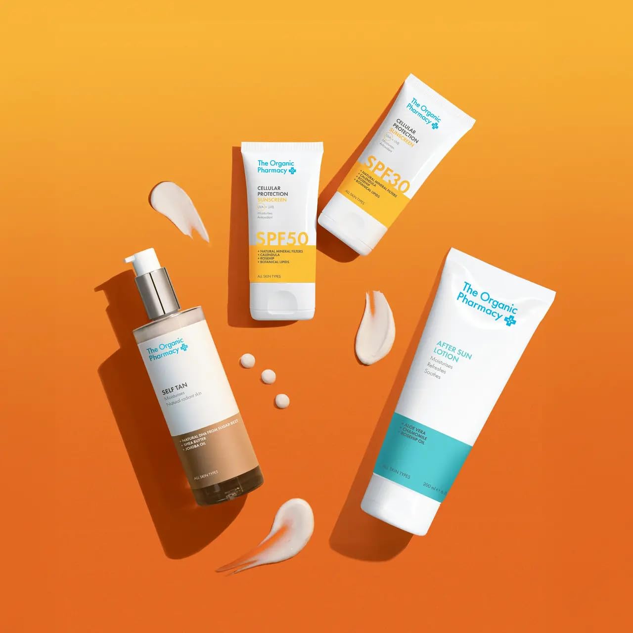 The Organic Pharmacy Self Tan Lotion vegan formula packaging highlights plant-based care.