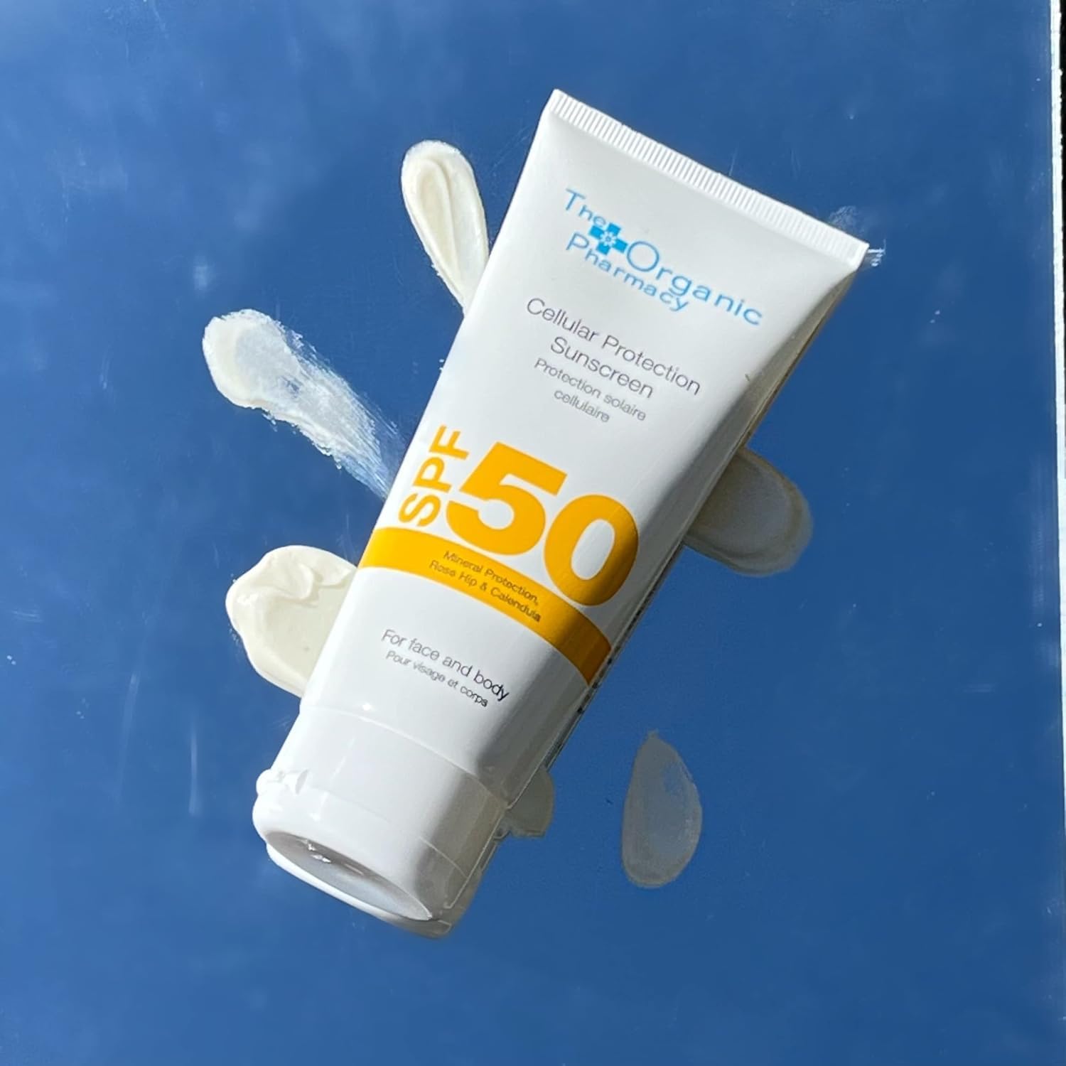 The Organic Pharmacy sunscreen contains zinc oxide and titanium dioxide for mineral protection