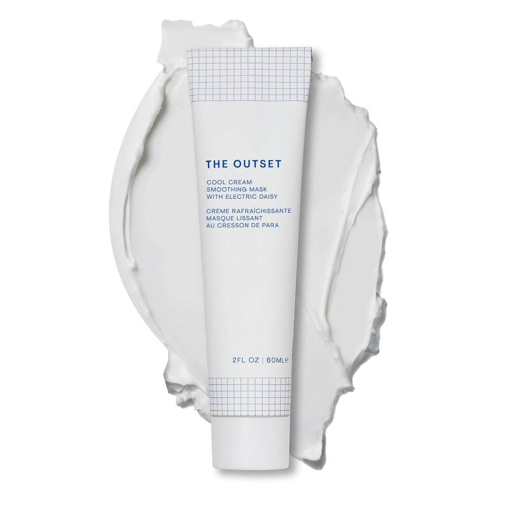 The Outset Cool Cream Mask application shows creamy texture smoothing the skin