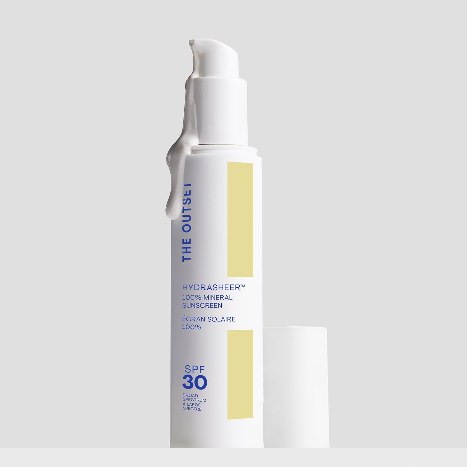 The Outset Hydrasheer on the cheek showing a light mineral formula