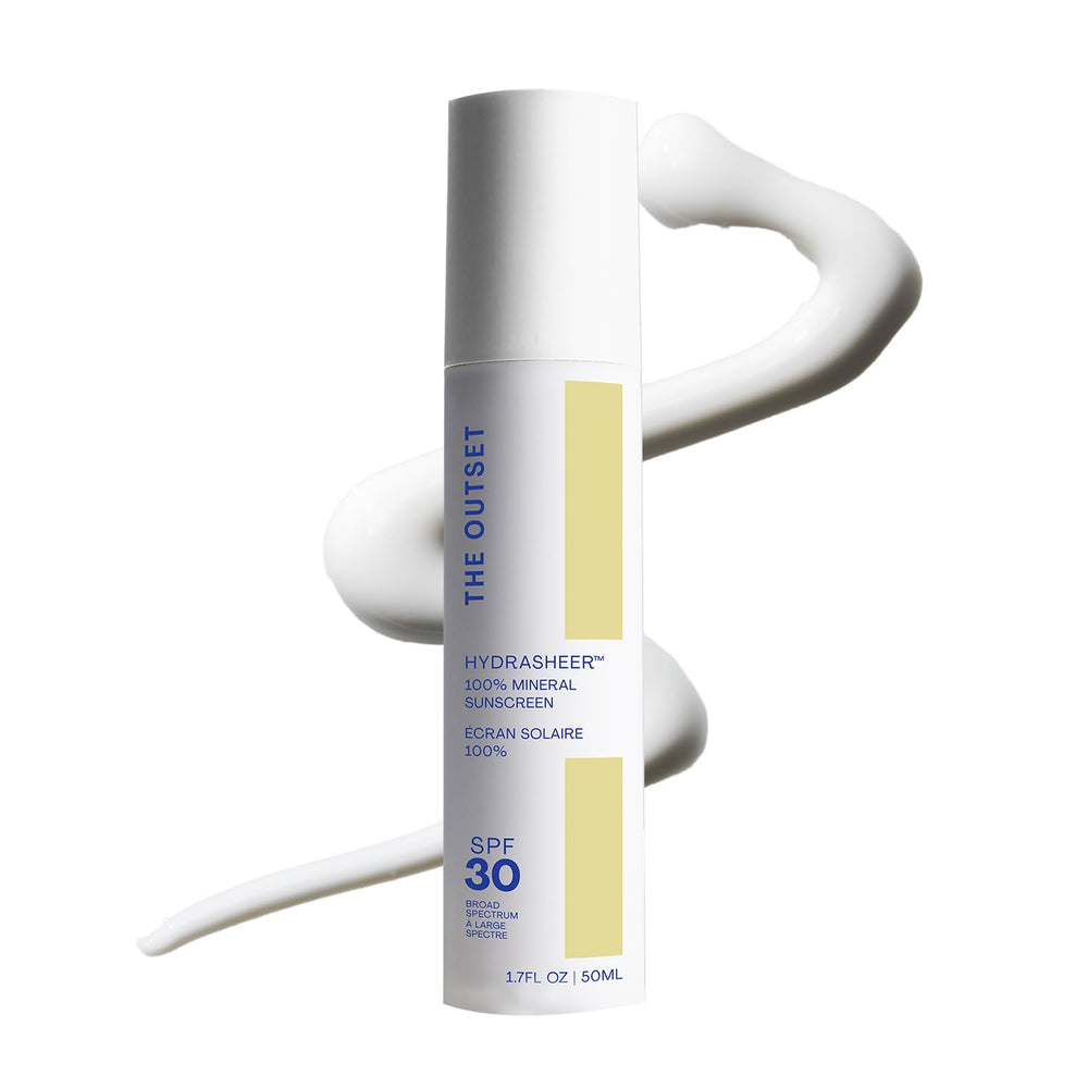 The Outset Hydrasheer sunscreen tube on hand for daily protection