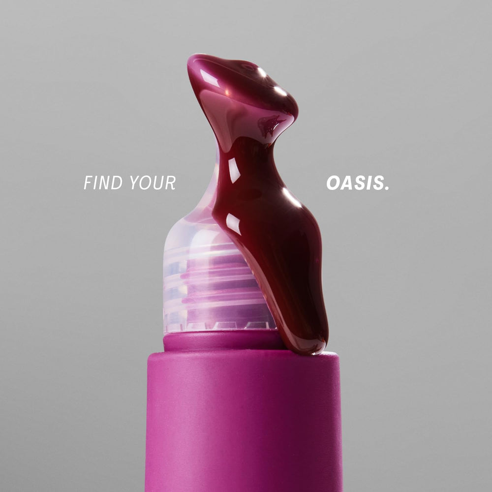 Lip Oasis bottle and wand highlighting MaxiLip technology for subtle volume