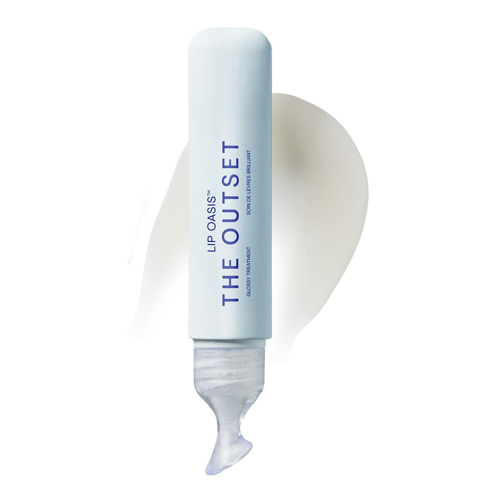 The Outset Lip Oasis Glossy Treatment tube shows hydrating shine for daily pout perfection.