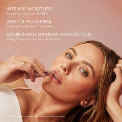 The Outset Lip Oasis Mirage gloss application on lips for a soft, non-sticky shine.