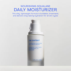 The Outset Nourishing Squalane Daily Moisturizer texture close-up demonstrates lightweight, non-greasy hydration.