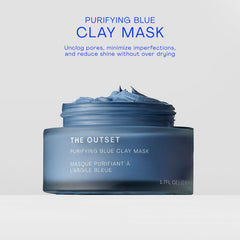 The Outset Purifying Blue Clay Mask applied to clean skin for even coverage.