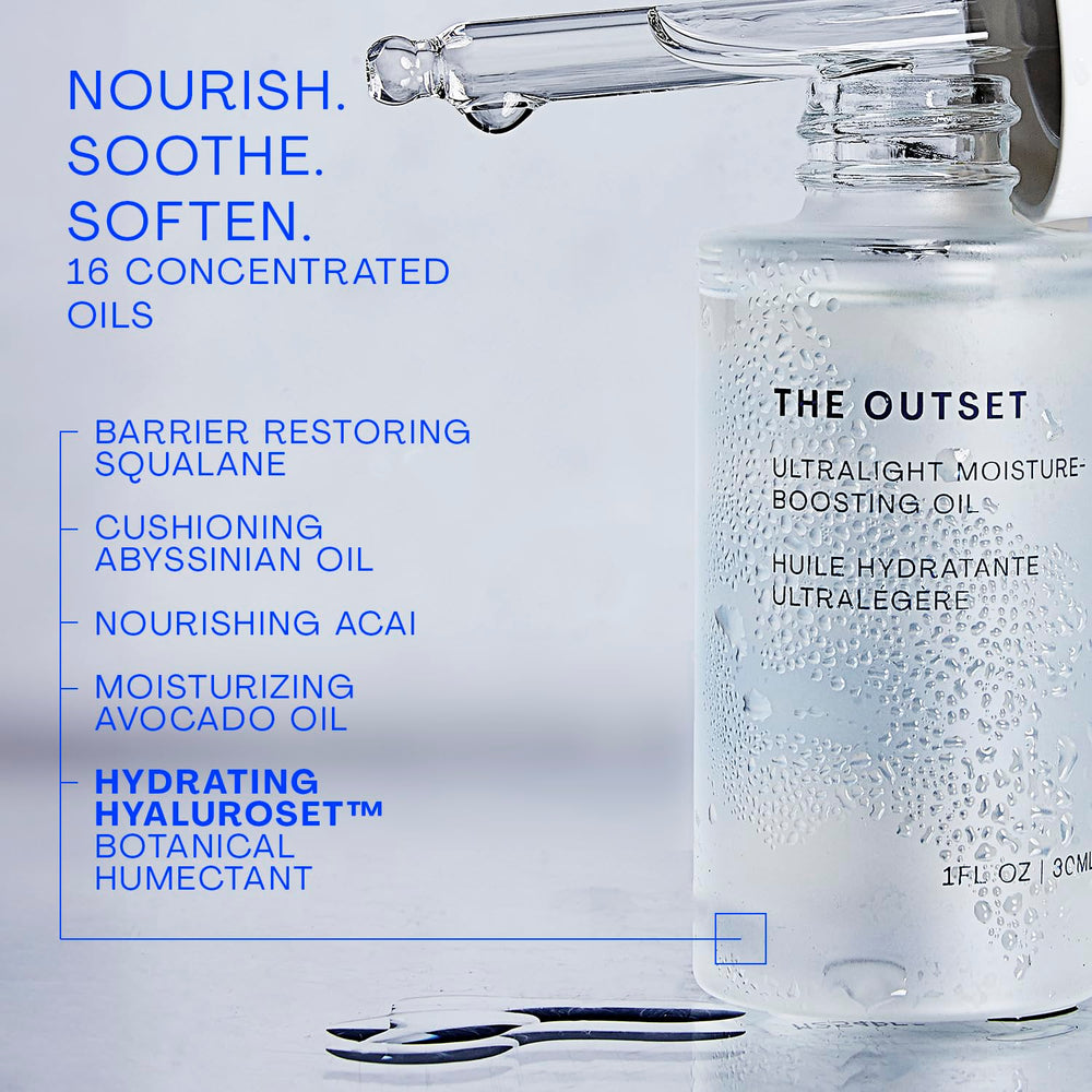 The Outset texture close-up reveals a light dry oil absorbing quickly.