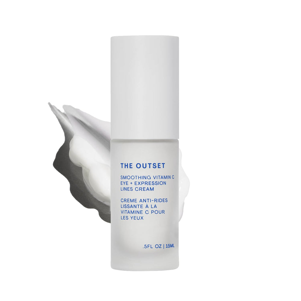 The Outset Vitamin C smoothing eye cream application around the eye for brightening and smoother skin.
