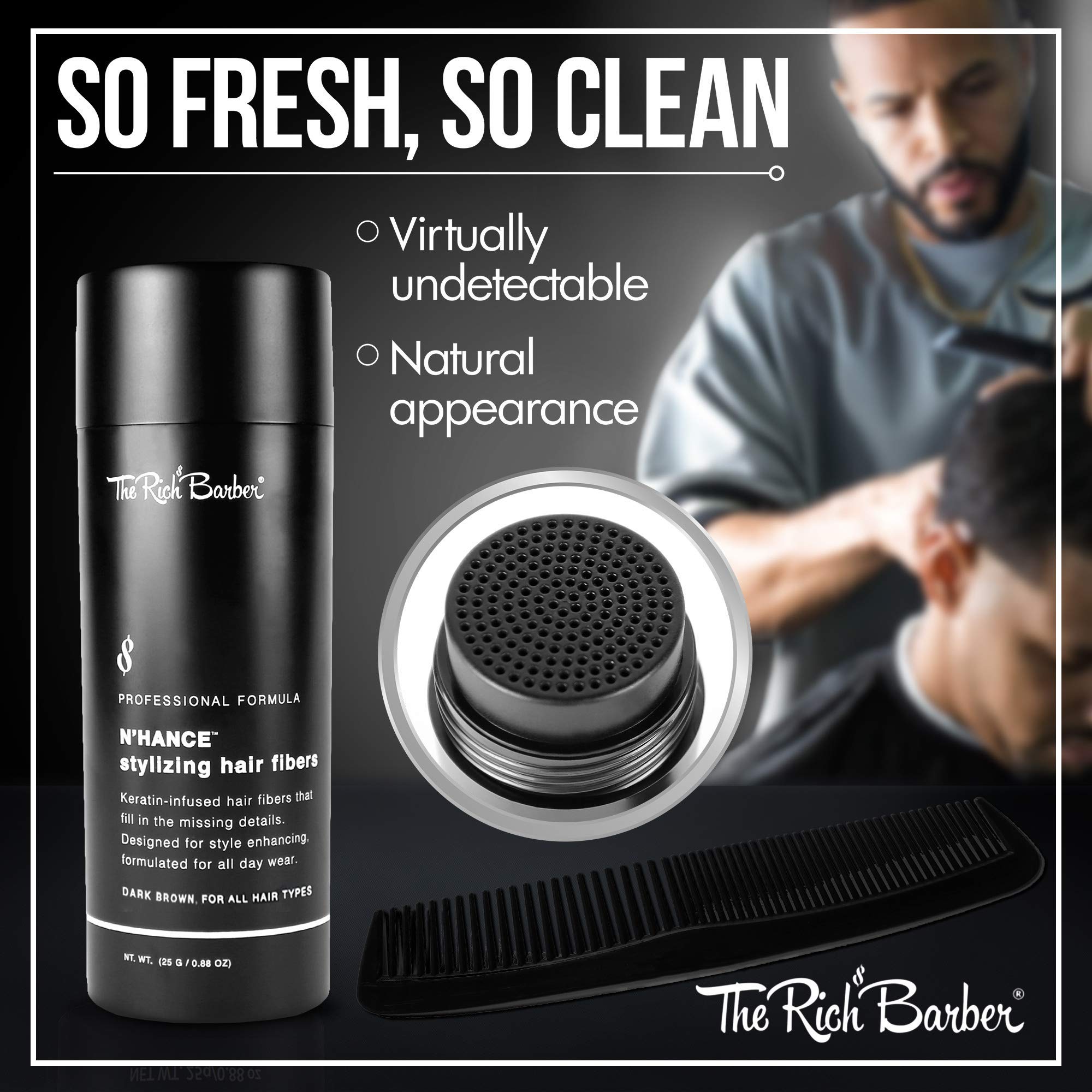 The Rich Barber N’Hance dark brown shade swatch for color-matching confidence.