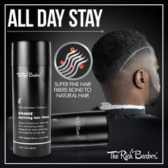 The Rich Barber N’Hance hairline fill action on thinning areas for fuller look.