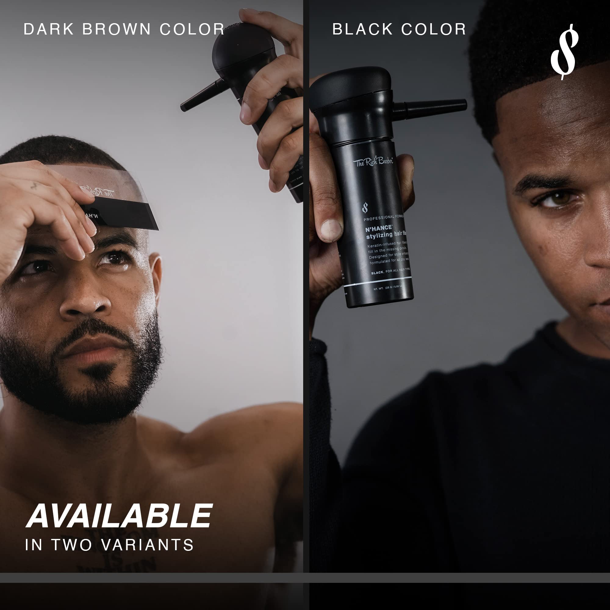 The Rich Barber N'Hance Pro close-up shows defined hairline with fibers.