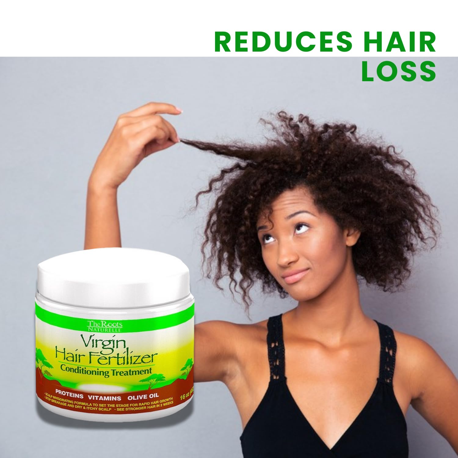 The Roots Naturelle Virgin Hair Fertilizer applying on hair for deep conditioning